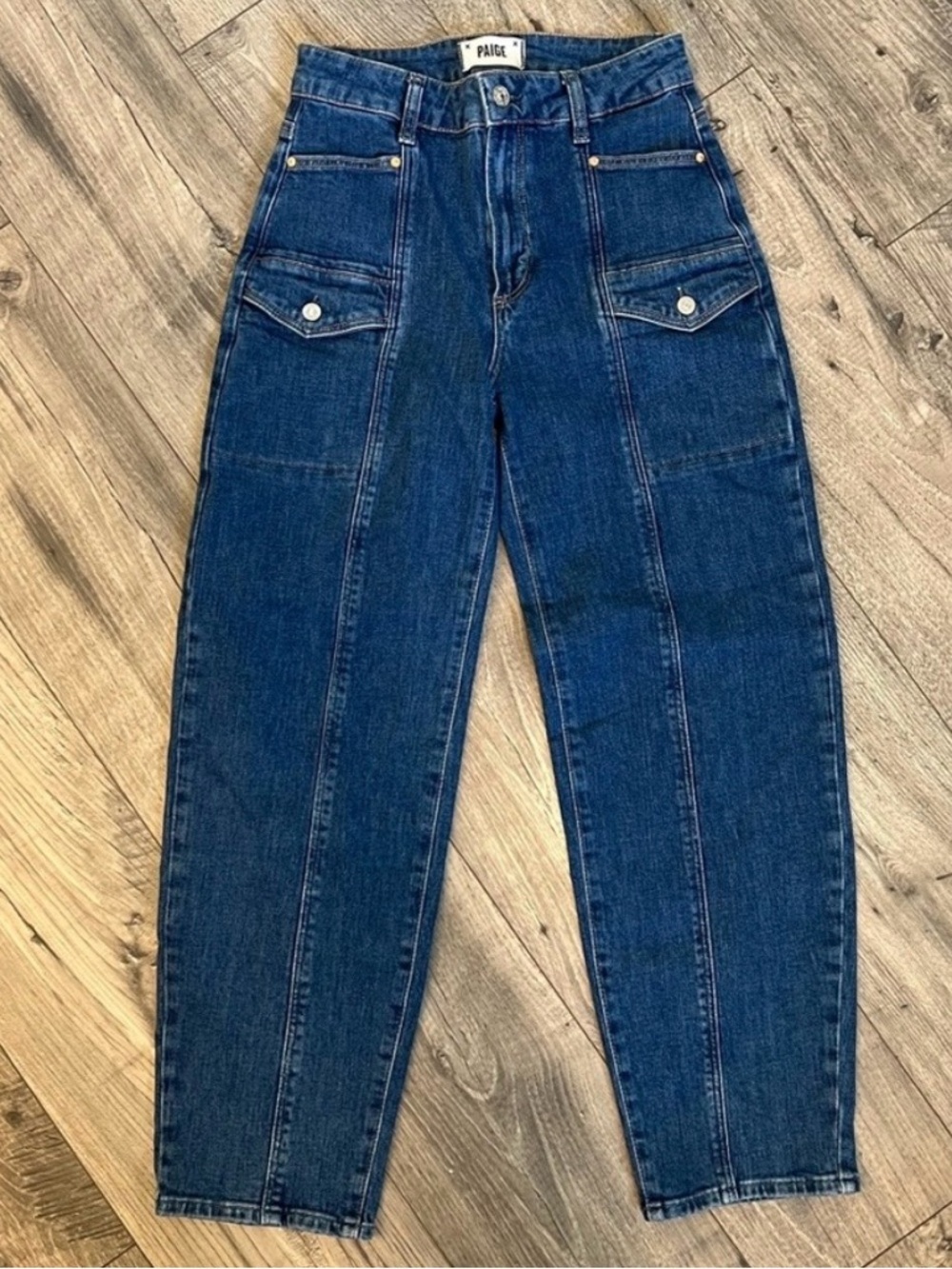 PAIGE Alexis Cargo Barrel Denim Jeans in Rubina- size 25